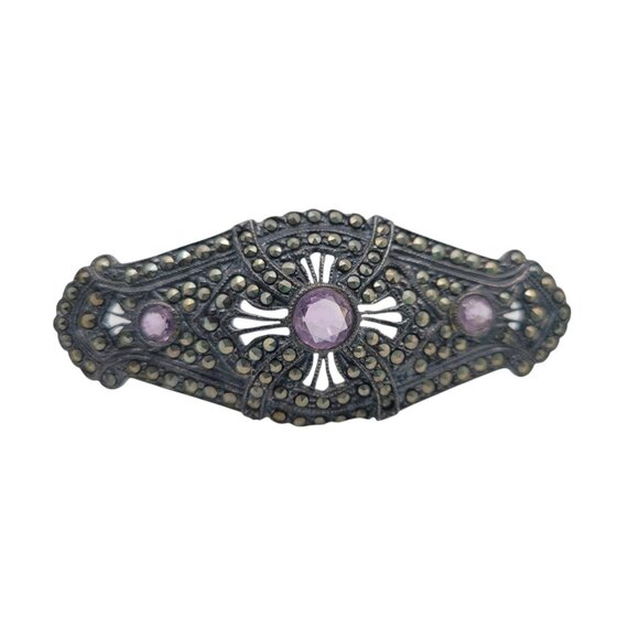 Estate JJ Judith Jack Sterling Silver, Marcasite & Amethyst Brooch‎ Pin! 151 - Picture 1 of 9